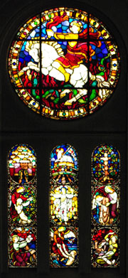 Glassmaleri i Frogner kirke av Per Vigeland: Johannesvinduet. Foto: Jardar Seim.
